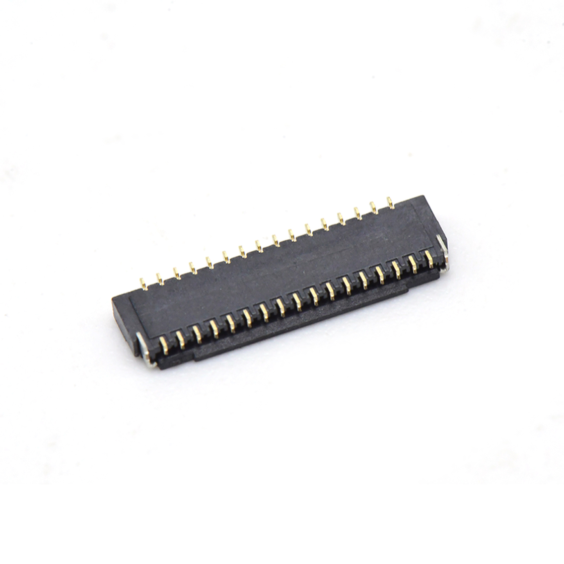 Pitch 0.30mm 90°H1.00mm 卧式下接前掀盖 SMT型 FPC 33pin 黑色 镀半金1u"，其它区域镀镍